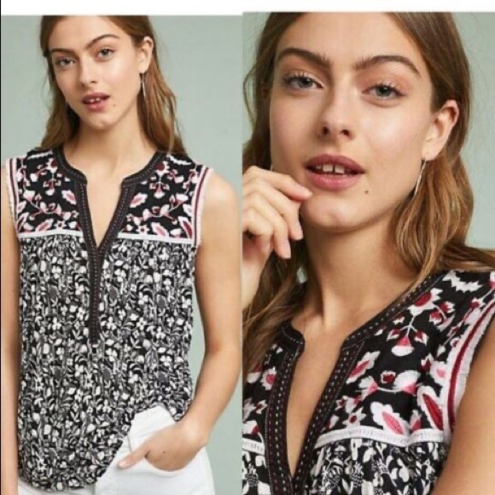 Anthropologie One September Floral Tank Top Size XS Embroidered